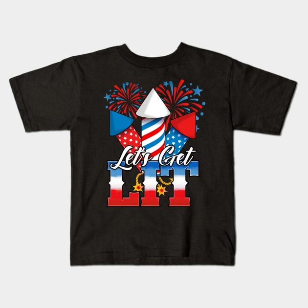 Lets Get Lit Patriotic 4th of July Party Kids T-Shirt by Kribis